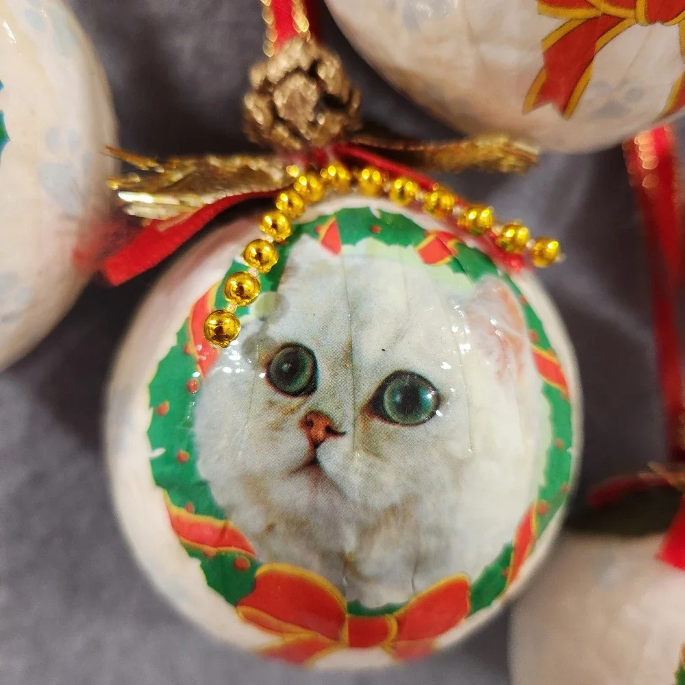 Set of 7 Handmade Cat Christmas Ornaments 3